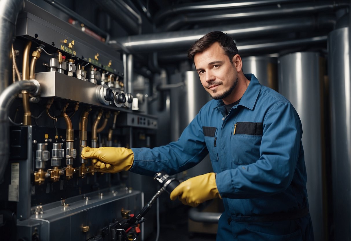 A technician installs and maintains gas boilers: combi, system, conventional